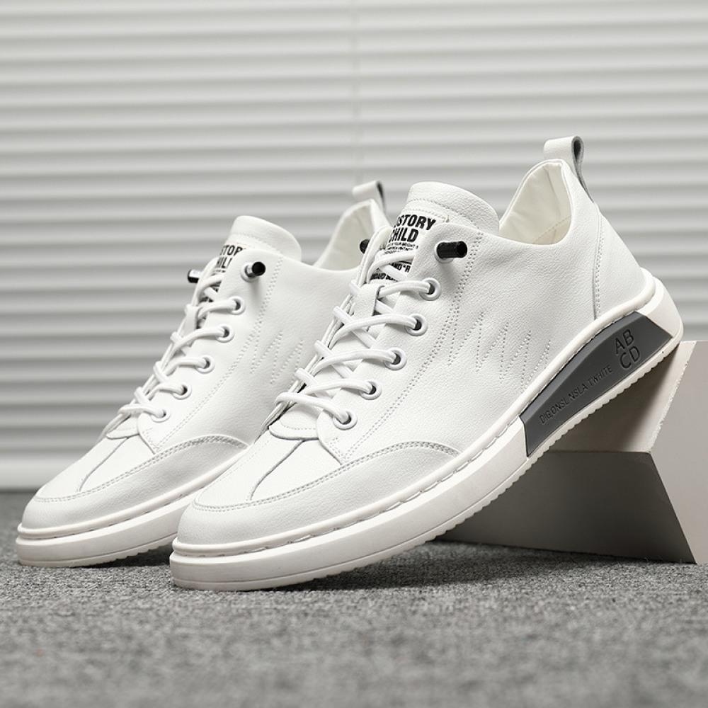 New Autumn White Men's Leather Sports Shoes Hot Style Trendy Casual Sneakers