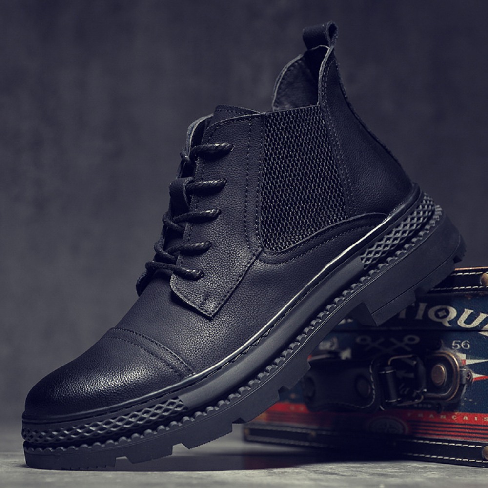 Men's Autumn New Fashion Casual Add Velvet Warm Leather High-Top Martin Boots