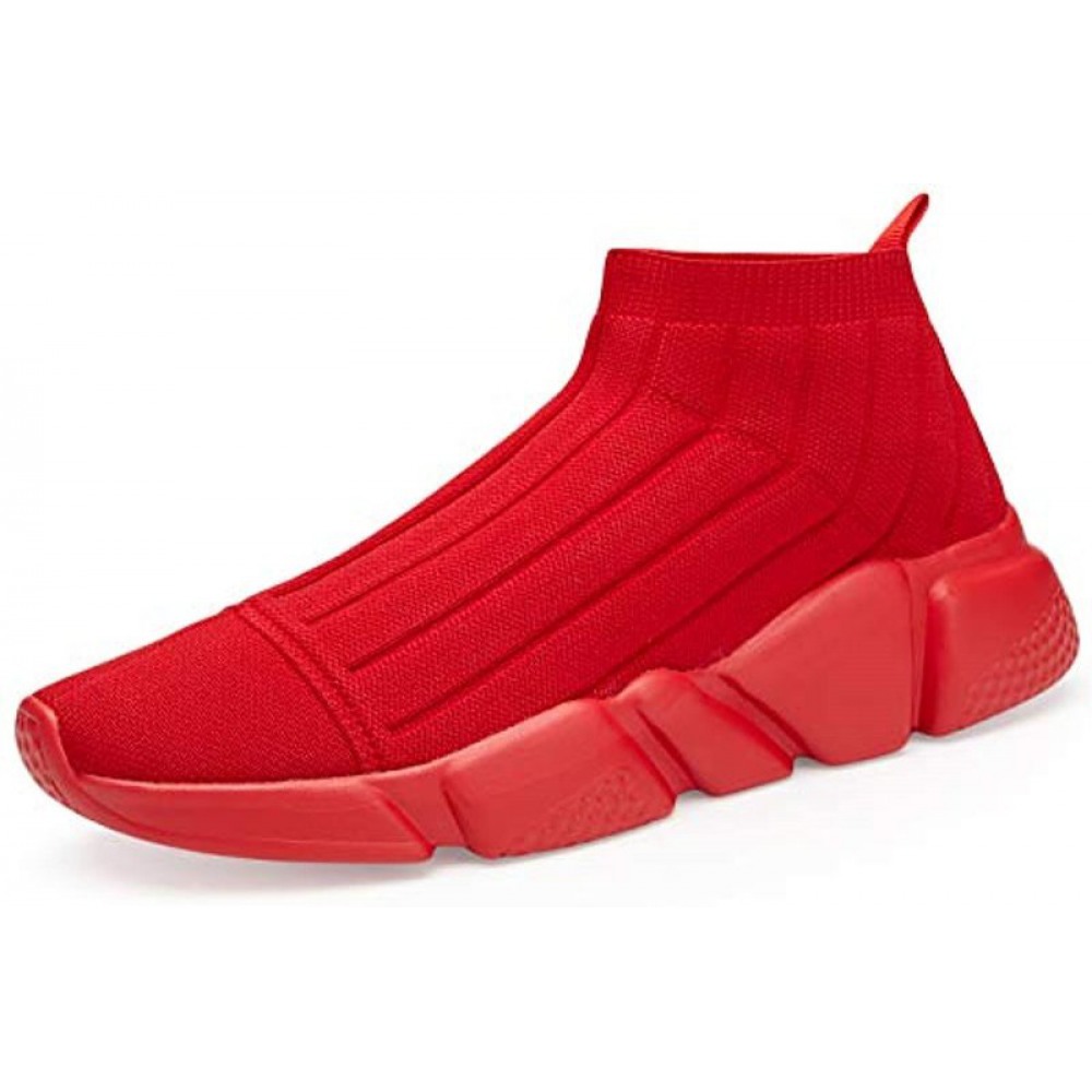 Men's Breathable Knit Slip On Sneakers Lightweight Athletic Casual Sports Shoes All Red